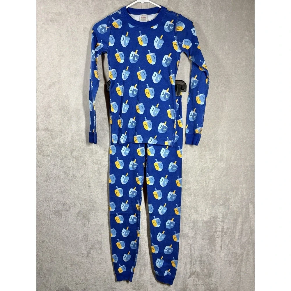 Hanna Andersson Fitted Dreidel Pajamas Kids Size 12 Blue Organic Cotton Hanukkah